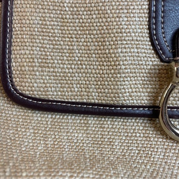 Etienne Aigner woven tan jute handbag with burgundy trim - Picture 14 of 16